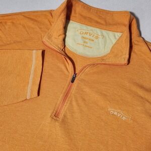 Orvis Trout Bum Mens XXL Orange Heather 1/4 Zip Pullover l/s Shirt mock neck